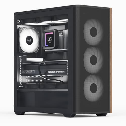 Aerocool D501A Midi Tower Black, Wood