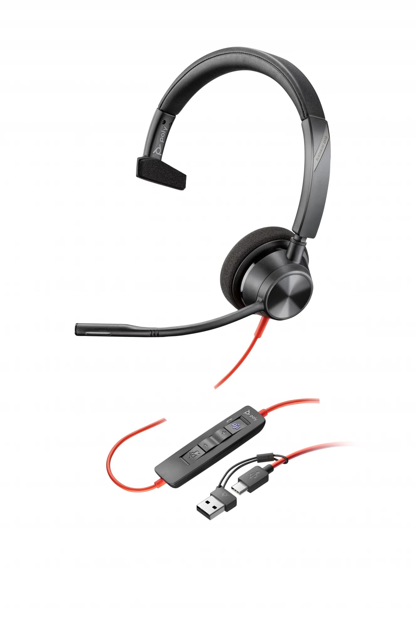 HP Poly Blackwire 3310 Mono Microsoft Teams Certified USB-C Headset +USB-C/A Adapter