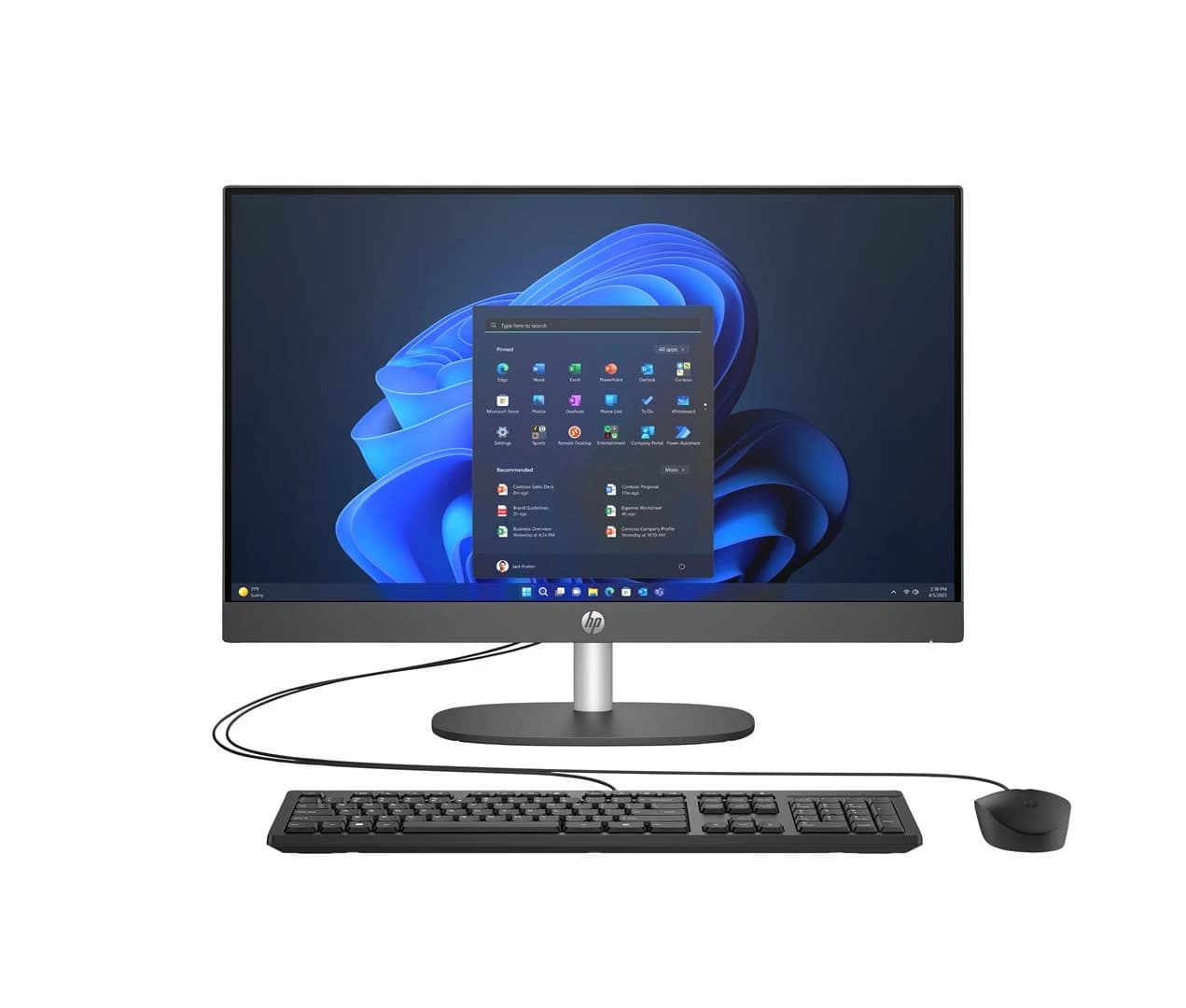 HP ProOne 245 G10 AiO Ryzen 7 77730U 23.8 col. FHD IPS 250 nitų AG 16 GB DDR4 3200 SSD 512 GB Radeon Vega 8 Klaviatūra + Pelė Kamera 5 MP +