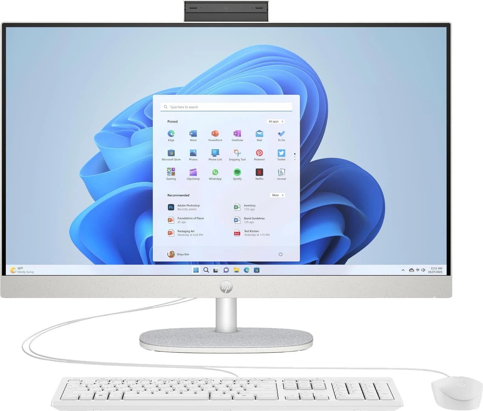 HP 27-cr0501ng 27 colių All-in-One kompiuteris, AMD Ryzen 5 7520U, 8 GB RAM, 512 GB SSD, Snow White