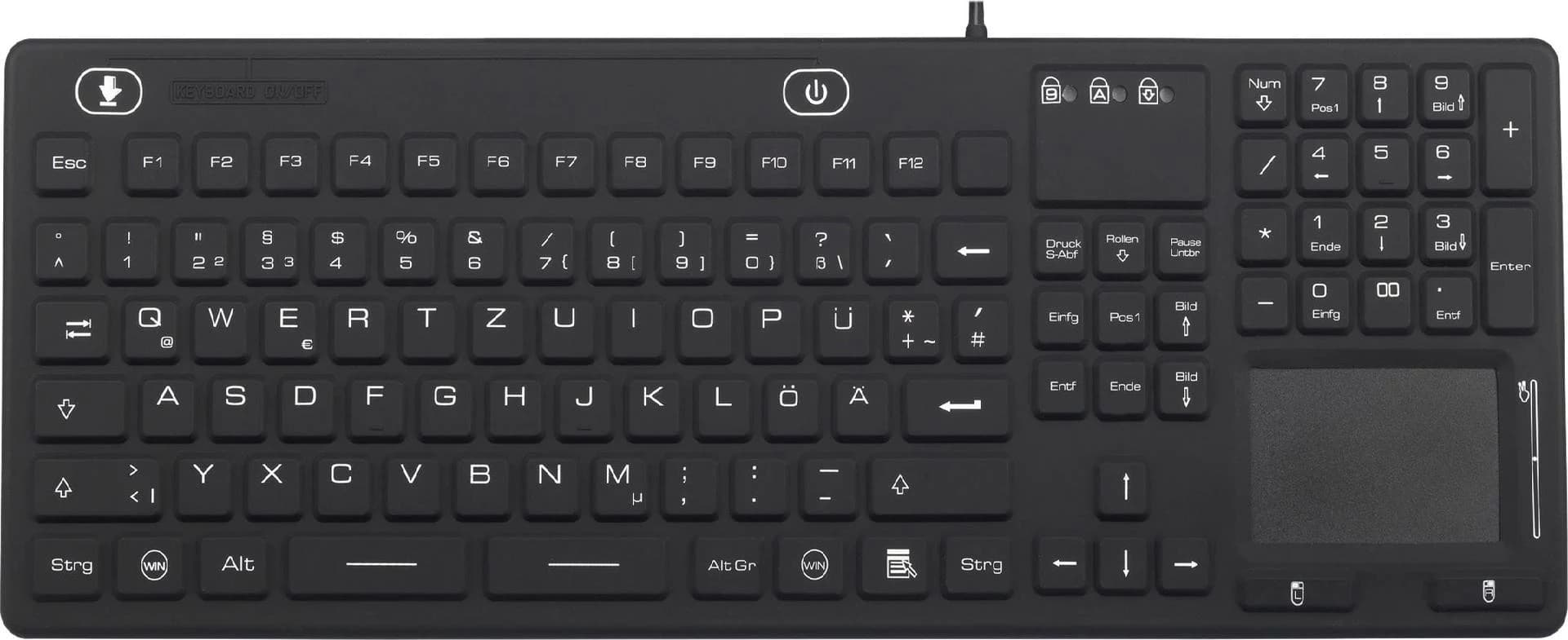 Renkforce IP68 Industrial USB Keyboard with Touchpad (Black)
