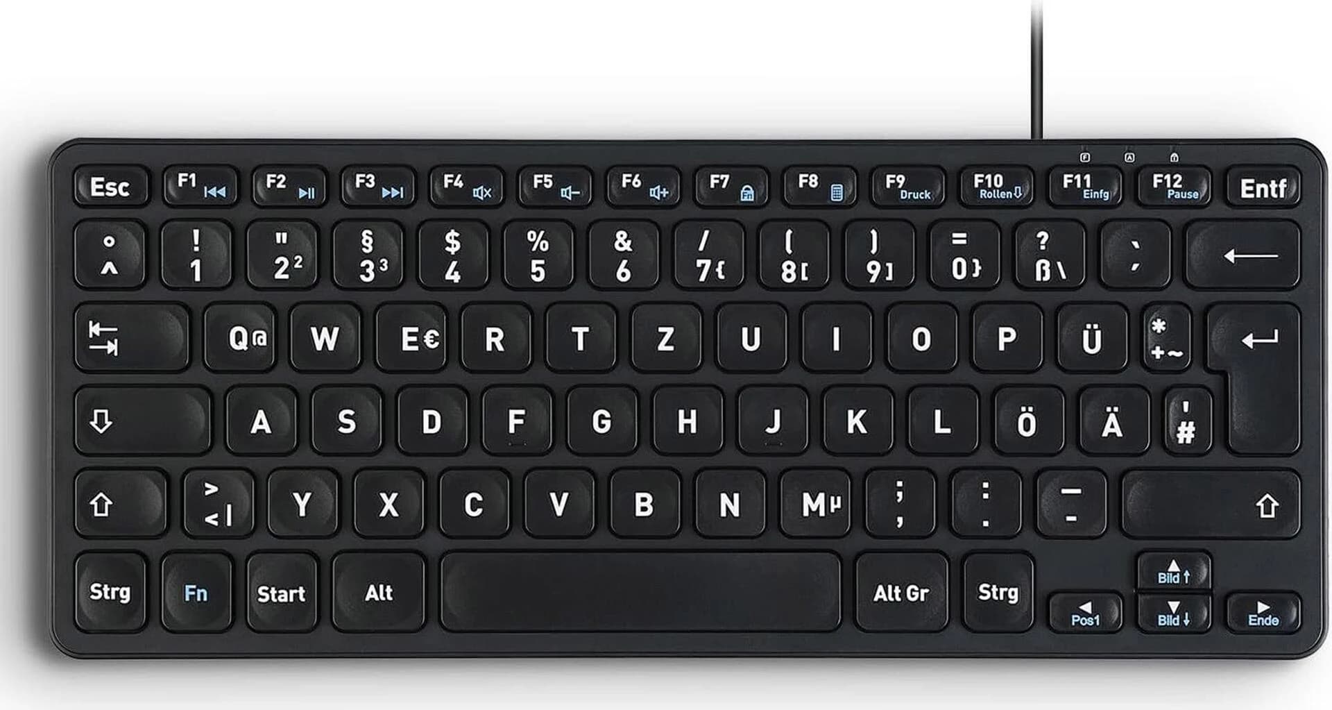 Perixx PERIBOARD-416 Wired Mini Keyboard with USB Hub (German)