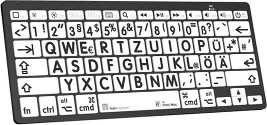 Logickeyboard Large Print Mini Bluetooth Keyboard Mac Black on White DE