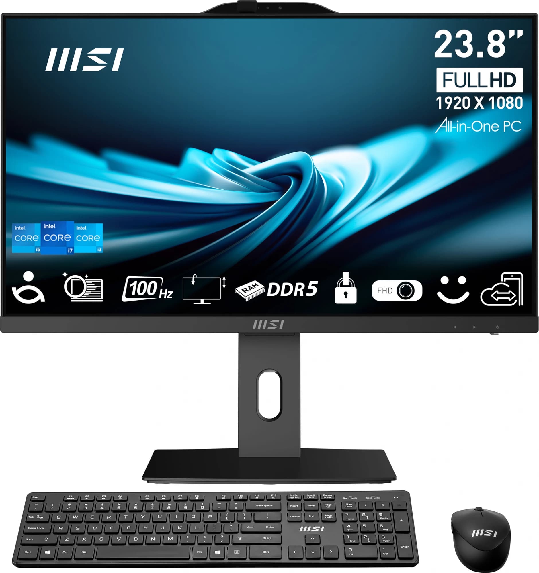 MSI Pro AP242P 14M-649XEU All-in-One kompiuteris 23,8 colių, Intel Core i5-14400, 16 GB DDR5, 512 GB SSD, Wi-Fi 6E, juodas
