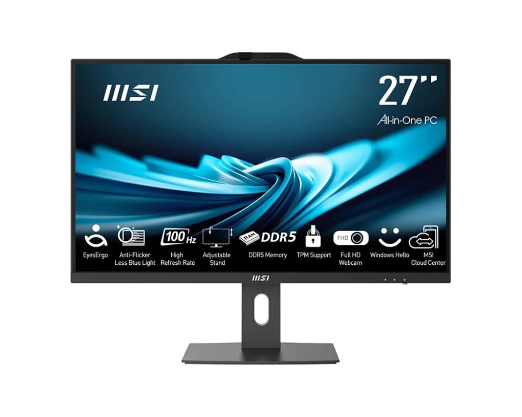 MSI Pro AP272P 14M-867XEU „Viskas viename“ kompiuteris, 27 colių, Intel Core i5-14400, 16 GB DDR5, 512 GB SSD, Wi-Fi 6E, juodas