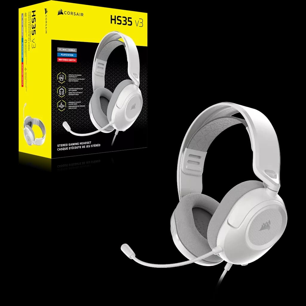 Corsair HS35 V3 Wired 3.5 mm Headset (White)